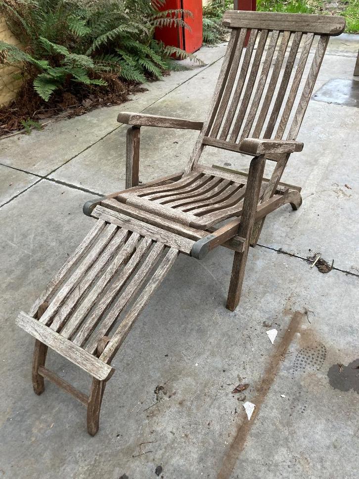 Houten ligzetel, Tuin en Terras, Ligbedden, Gebruikt, Hout, Ophalen