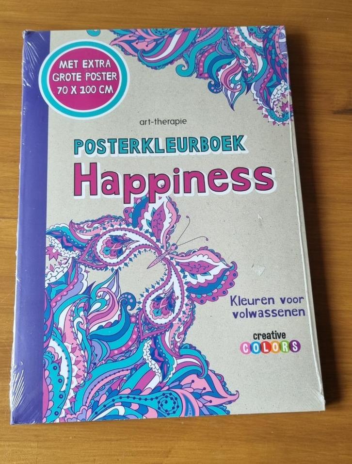 Poster kleurboek Happiness, Hobby en Vrije tijd, Tekenen, Nieuw, Papier, Schets- of Tekenboek, Ophalen of Verzenden