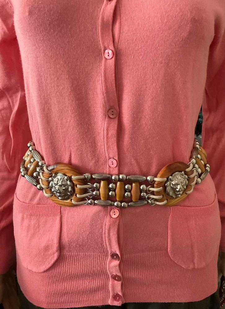 Unieke vintage riem met leeuwen (maat 75), Kleding | Dames, Riemen en Ceinturen, Zo goed als nieuw, Tailleriem, Minder dan 80 cm