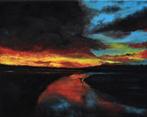 Tableau peinture paysage coucher de soleil avec reflet, par, Antiquités & Art, Art | Peinture | Moderne, Enlèvement
