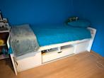Stevig 1 persoonsbed. Wit met lade en opbergruimte, Ophalen, 85 tot 100 cm, Gebruikt, Matras