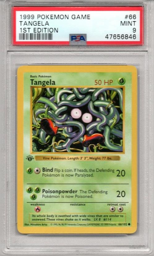 Tangela 1st edition Psa 9 Base set, Hobby en Vrije tijd, Verzamelkaartspellen | Pokémon, Zo goed als nieuw, Ophalen of Verzenden