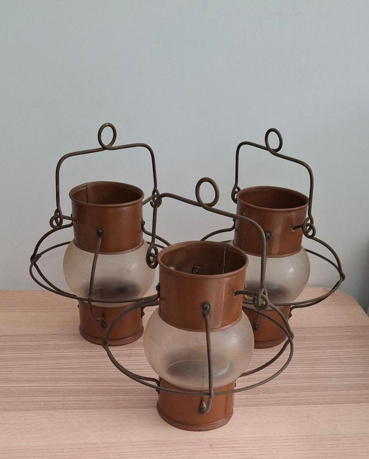 3 ZELDZAME BOOTLANTAARNS VAN KOPER EN GLAS, Antiek en Kunst, Antiek | Brons en Koper, Koper, Ophalen