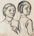 Albert Van Dyck - 1902/1951 - Tekening 2 meisjes - 27x24 cm, Ophalen of Verzenden