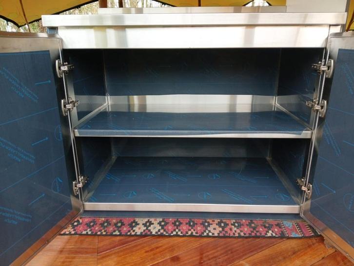 Nieuwe inox onderkast met dubbele deuren  (horecakwaliteit), Huis en Inrichting, Keuken | Keukenelementen, Nieuw, Ophalen