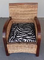 Fauteuil ossature bois et assise et dossier en corde tressée, Ophalen, Gebruikt, Minder dan 75 cm, Hout