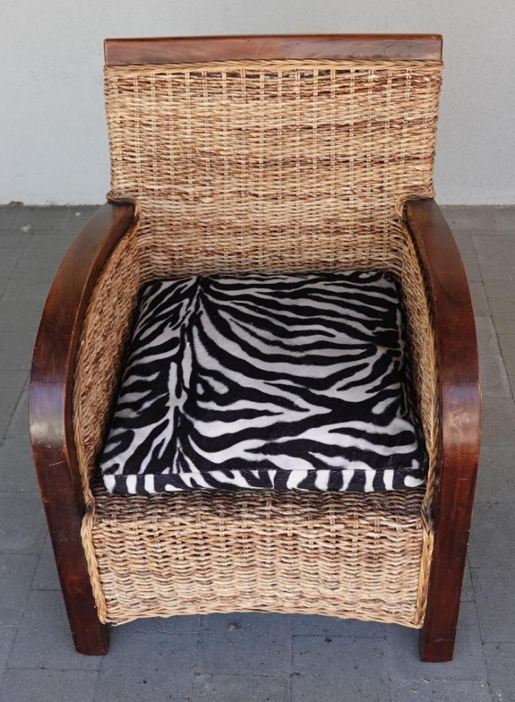 Fauteuil ossature bois et assise et dossier en corde tressée, Huis en Inrichting, Fauteuils, Gebruikt, Hout, Overige materialen