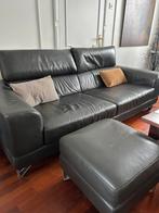 Antraciet kleur lederen 3 + 2 zit + 2 poef’s, Huis en Inrichting, Ophalen, Zo goed als nieuw, Leer