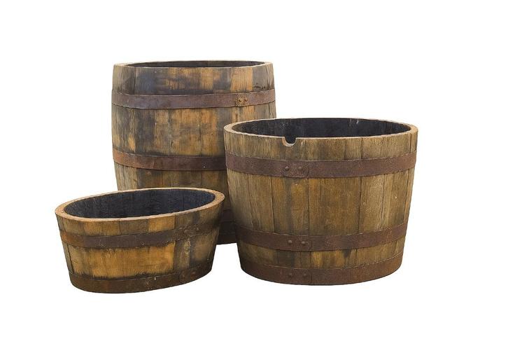 Eiken bloembakken - set van 3 - whiskyvaten - robuust, Tuin en Terras, Bloembakken en Plantenbakken, Nieuw, Hout, Binnen, Balkon