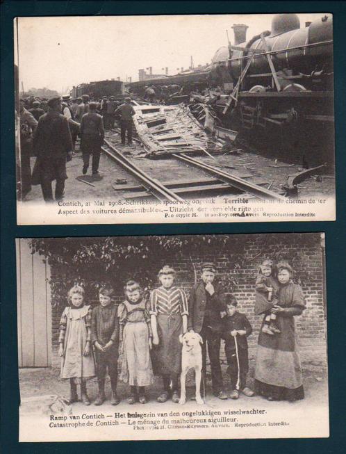 4 CP de la catastrophe ferroviaire de Kontich le 21 mai 1908, Collections, Cartes postales | Belgique, Affranchie, Anvers, Avant 1920