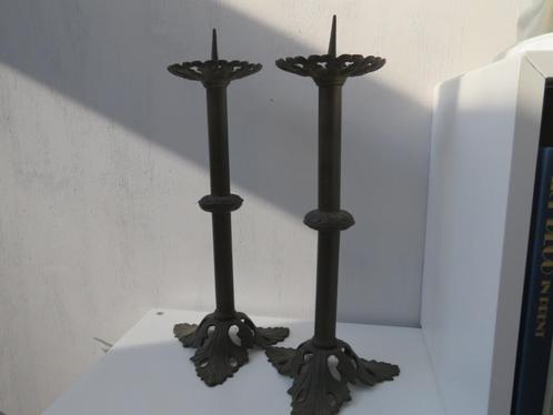 Couple de chandeliers anciens en laiton de style Art Nouveau, Antiquités & Art, Antiquités | Bougeoirs, Cuivre ou Bronze, Enlèvement ou Envoi