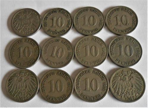 12 Deutsches Reich - 10 pfennig 1905 - 0,50 euro stuk, Postzegels en Munten, Munten | Europa | Niet-Euromunten, België, Ophalen of Verzenden