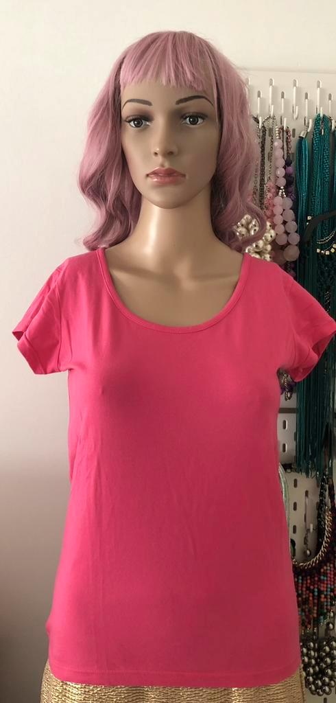 T-shirt col rond en coton rose vif (taille XS/S), Vêtements | Femmes, T-shirts, Comme neuf, Taille 34 (XS) ou plus petite, Rose