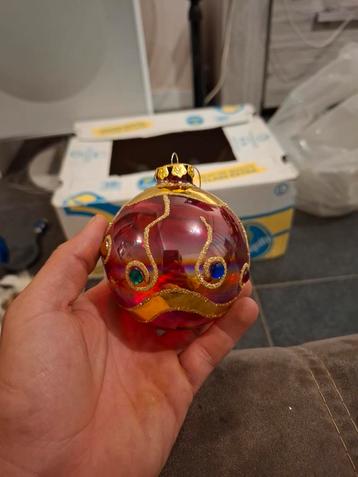Belle ancienne boule de Noël en verre avec pierres précieuse, Enlèvement ou Envoi, Comme neuf