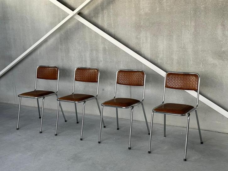 Vintage chroom eetkamerstoelen, 1980’s, Antiek en Kunst, Antiek | Meubels | Stoelen en Sofa's, Ophalen