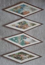 4 zeer mooie ruitvormige kaders met aquarel M. De Roover, Ophalen of Verzenden