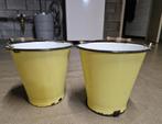 2 gele emaille emmers (retro / vintage / brocante), Antiek en Kunst, Ophalen