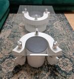 Glazen salontafel met 2 poefen, Ophalen