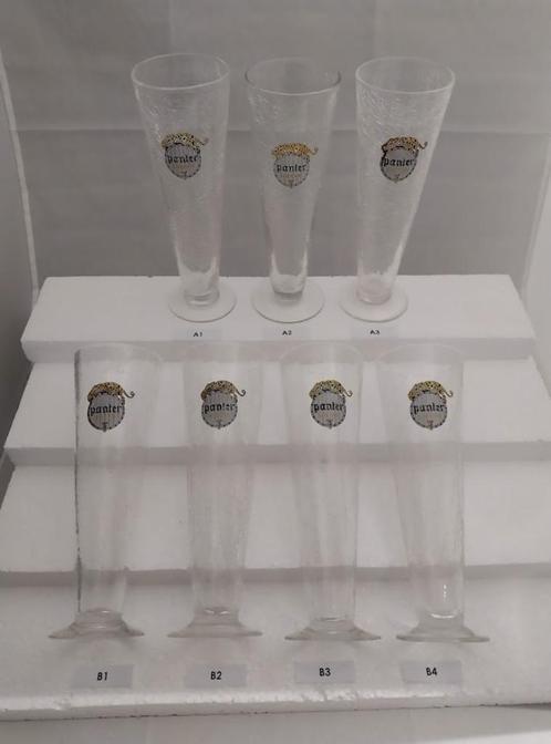 Verzameling 7x vintage Panter / Urtyp bierglazen Baasrode, Verzamelen, Biermerken, Gebruikt, Glas of Glazen, Overige merken, Ophalen of Verzenden