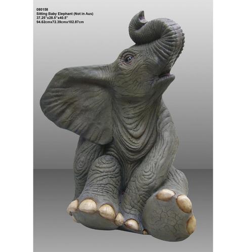 Sitting Baby Elephant – Olifant beeld Hoogte 103 cm, Verzamelen, Dierenverzamelingen, Nieuw, Ophalen