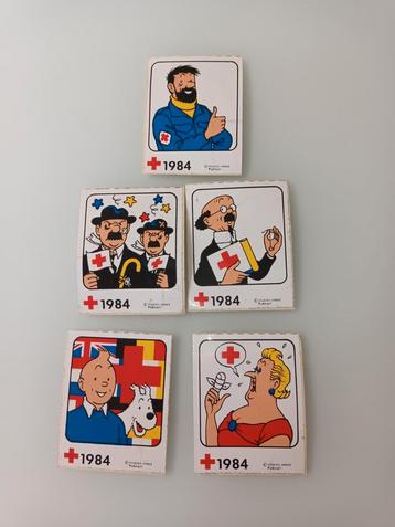 Tintin série complète de 5 autocollants croix rouge 1984