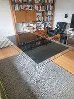 Table design vintage verre et chrome Max Sauze, Zo goed als nieuw, Glas