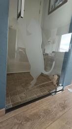 Glazen deur in perfecte staat met gezandstraalde poes, Ophalen, 80 tot 100 cm, Binnendeur, 200 tot 215 cm