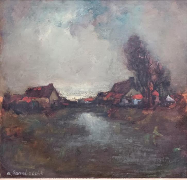 Arthur Lambrecht (1904-1963): Leiezicht bij valavond (87x81), Antiquités & Art, Art | Peinture | Classique, Enlèvement ou Envoi