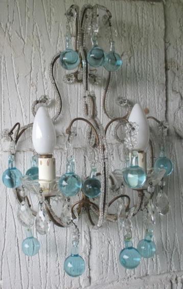 vintage Murano muurlampje lamp blauw glas