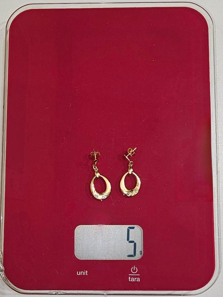 18K GOUDEN OORBELLEN MET BRILJANTEN, Handtassen en Accessoires, Oorbellen, Nieuw, Hangers, Goud, Goud, Met edelsteen, Ophalen of Verzenden