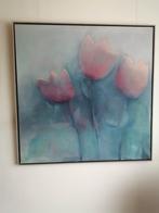 bloemen , tulpen op canvas schilderij  1.04 m op 1.04 m, Antiek en Kunst, Ophalen