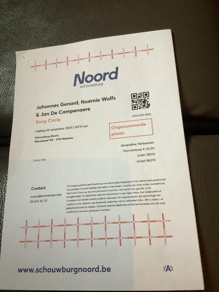 Tickets vSchouwburg Noord Merksem, Tickets en Kaartjes, Concerten | Pop, Twee personen, November