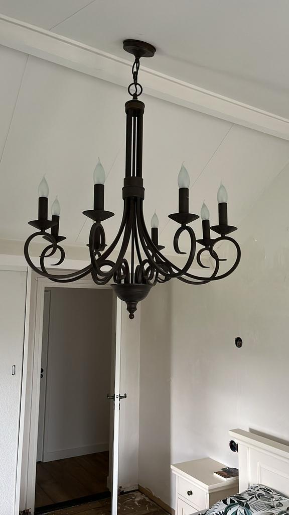 Metalen kroonluchter 8 of 12 lampen, Huis en Inrichting, Lampen | Kroonluchters, Zo goed als nieuw, Metaal, Ophalen