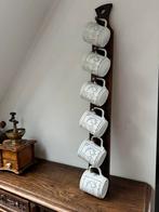 Vintage Boch koffiemokken met houten rek – complete set, Ophalen