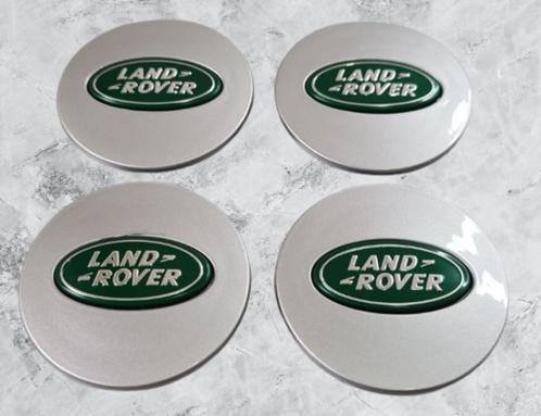 Zilver Land Rover Naafdoppen met groen logo 62mm set van 4, Auto diversen, Wieldoppen, Nieuw, Verzenden