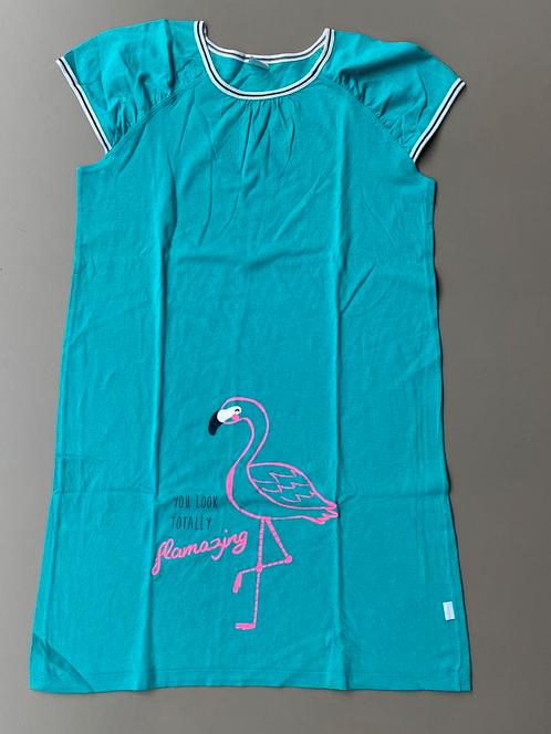 Nachtkleedje blauw groen flamingo Schiesser 152, Kinderen en Baby's, Kinderkleding | Maat 152, Zo goed als nieuw, Meisje, Nacht- of Onderkleding