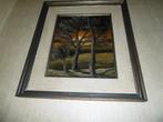 mooi schilderij op plaat in kader, getekend, Antiek en Kunst, Ophalen of Verzenden