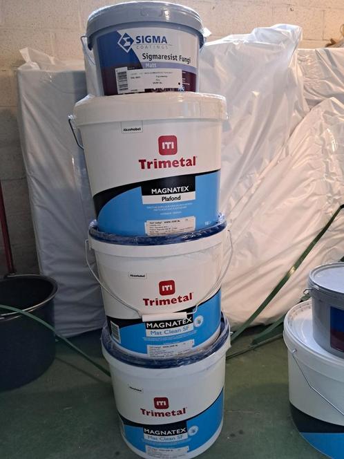 4 potten verf Trimetal (10l en 2,5l) wit, Doe-het-zelf en Bouw, Verf, Beits en Lak, Nieuw, Verf, Wit, Ophalen