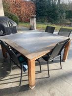 Tuintafel hout + blauwe steen, Tuin en Terras, Ophalen, Hout