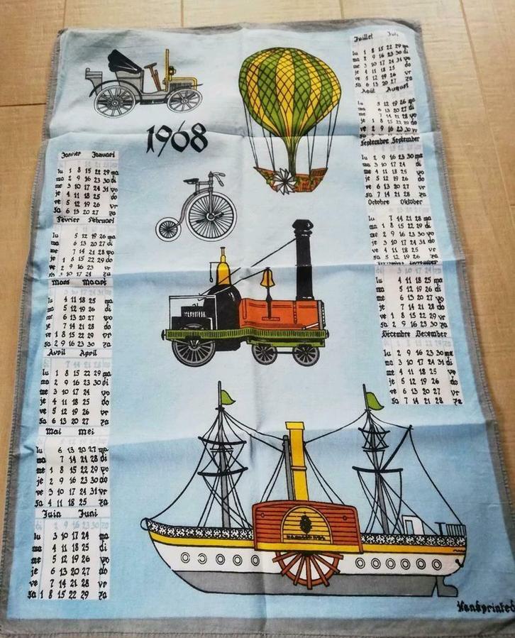 Te koop : theedoek, keukenhanddoek kalender 1968 vintage, Diversen, Kalenders, Gebruikt, Jaarkalender, Ophalen of Verzenden