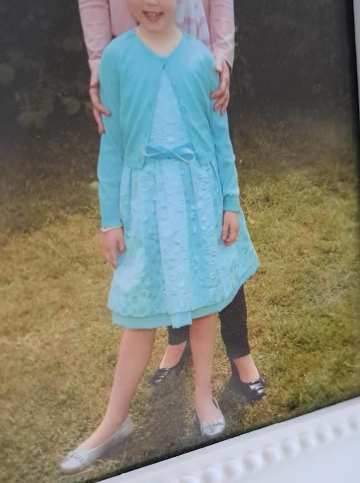 1e communiekleed + bijpassend truitje - maat 128, Kinderen en Baby's, Kinderkleding | Maat 128, Zo goed als nieuw, Setje, Ophalen of Verzenden