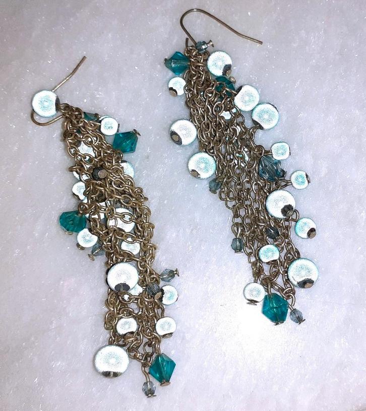 oorbellen hangers blauwe holografische parels, Handtassen en Accessoires, Oorbellen, Nieuw, Hangers, Overige materialen, Blauw