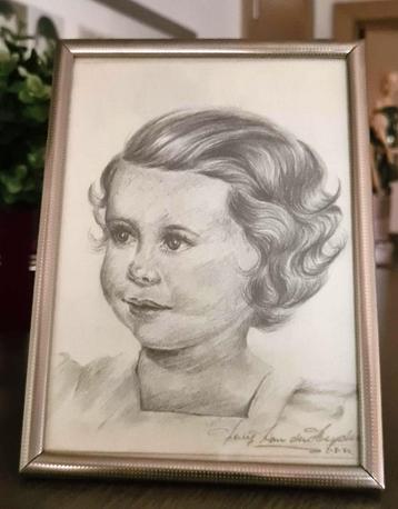potloodtekening meisje (2) 1966 - Jenny Van Der Heyden, Antiek en Kunst, Ophalen