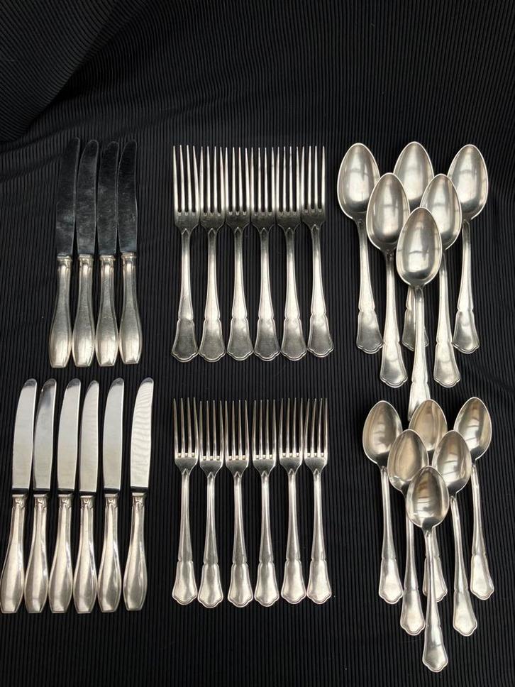 Oud verzilverd bestek Wiskemann, 34-delig, Antiek en Kunst, Antiek | Bestek, Ophalen of Verzenden