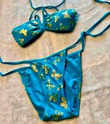George Vlinders Butterfly Bikini "Blauw Goud" zwemmen Nieuw beschikbaar voor biedingen