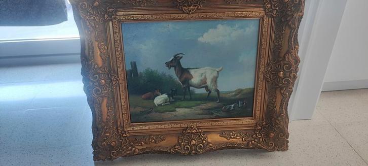 Oud olie schilderij op paneel geiten gesigneerd, Antiek en Kunst, Kunst | Schilderijen | Klassiek, Ophalen of Verzenden
