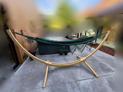 Hangmat met houten staander incl. hangmat, Tuin en Terras, Hangmatten, Zo goed als nieuw, Ophalen