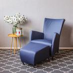 (2) Prachtige set Montis Windy fauteuil + hocker kobaltblauw