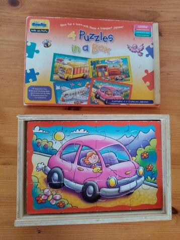 Grafix : houten puzzeldoos 4 puzzels voertuigen 12 stuks beschikbaar voor biedingen