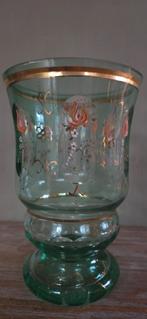 Handgeschilderd Boheems glas/vaas/oud, Antiek en Kunst, Antiek | Glaswerk en Kristal, Ophalen of Verzenden